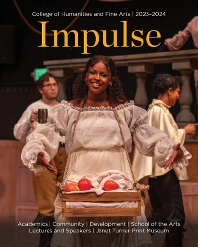 The 23-24 Impulse cover with a musical theatre student in The Three Musketeers.