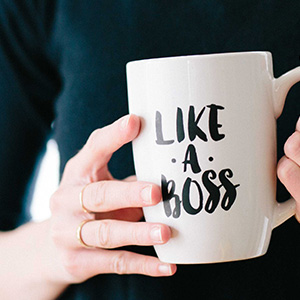 Coffee mug that reads "Like a Boss"
