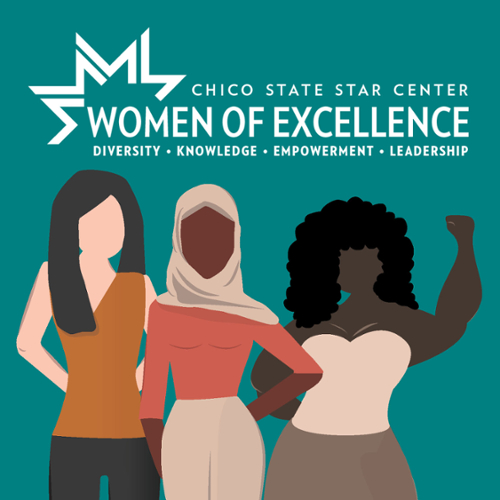 three women of color with women of excellence logo