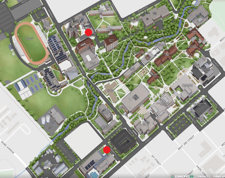 Map of the skateboard parking locations around campus