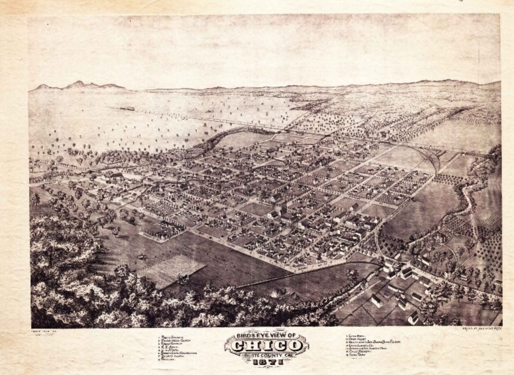 1871 black and white overhead drawing of south campus