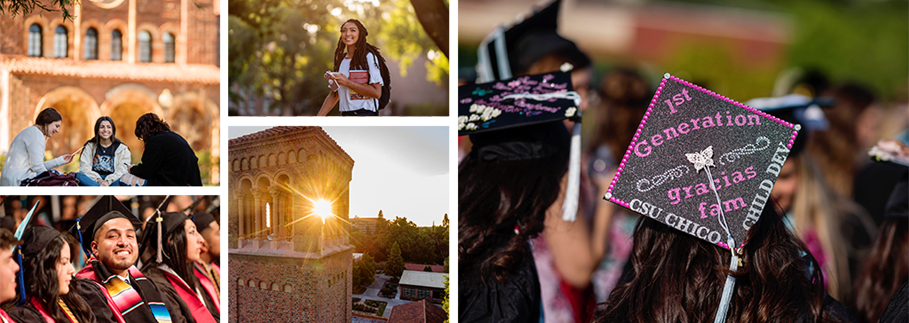 Students, graduates, and campus images in a collage.