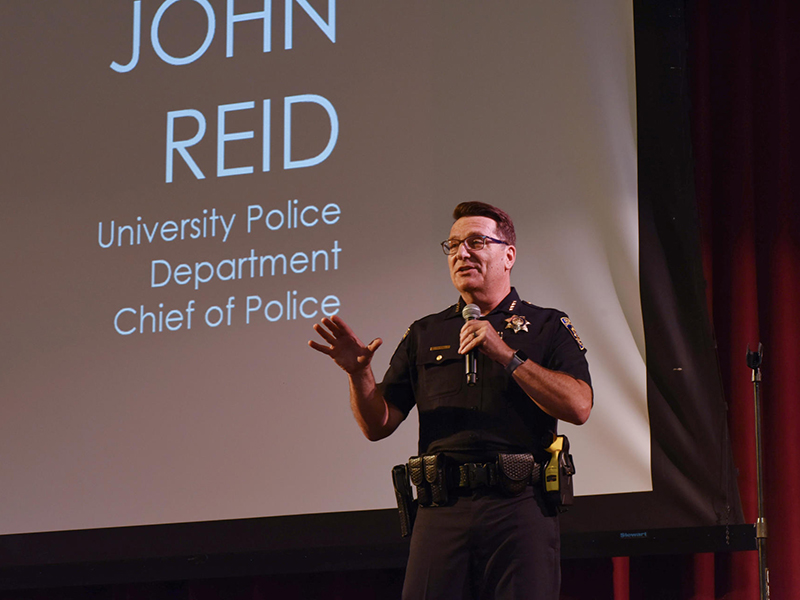University Police Cheif John Reid speaking