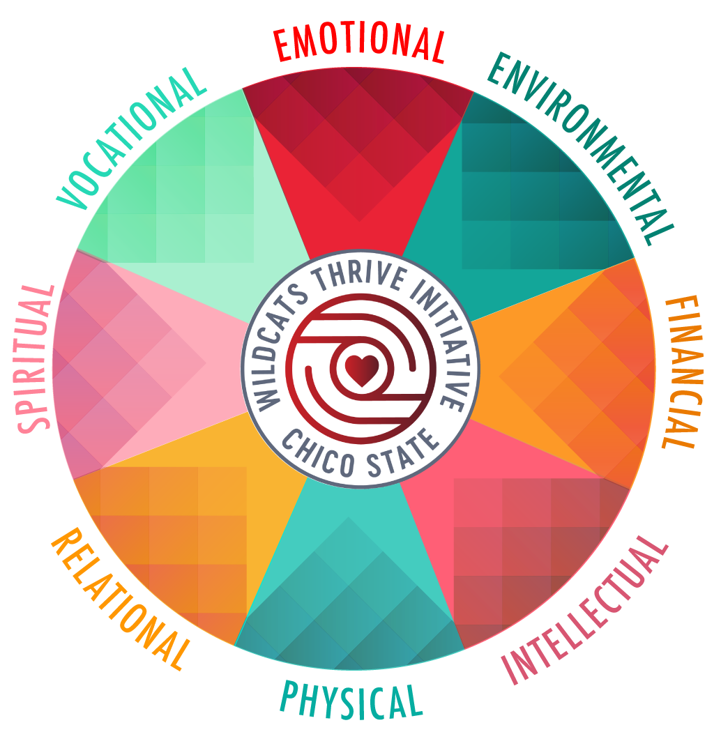 Pie chart of Wellness Wheel - Showing the eight dimensions of holistic wellbeing